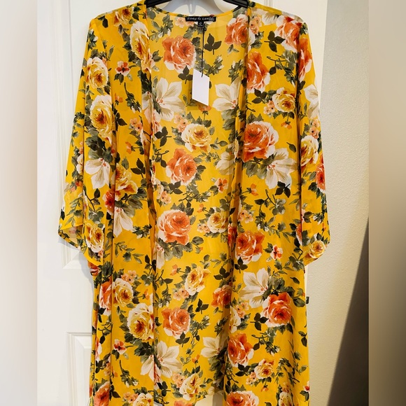 Yellow Floral Kimono sheer Cardigan Cover Up